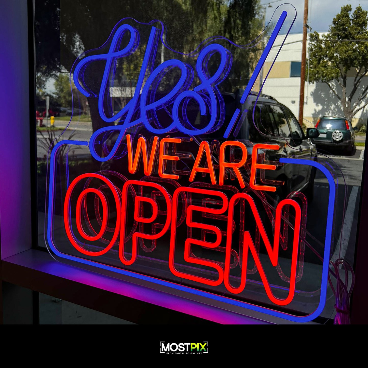 YES WE ARE OPEN" LED Neon Flex Sign with Remote – 25” x 23”