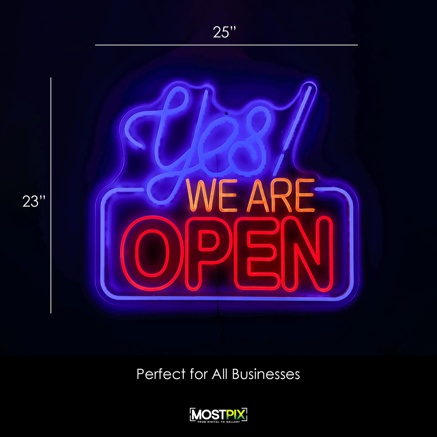 YES WE ARE OPEN" LED Neon Flex Sign with Remote – 25” x 23”