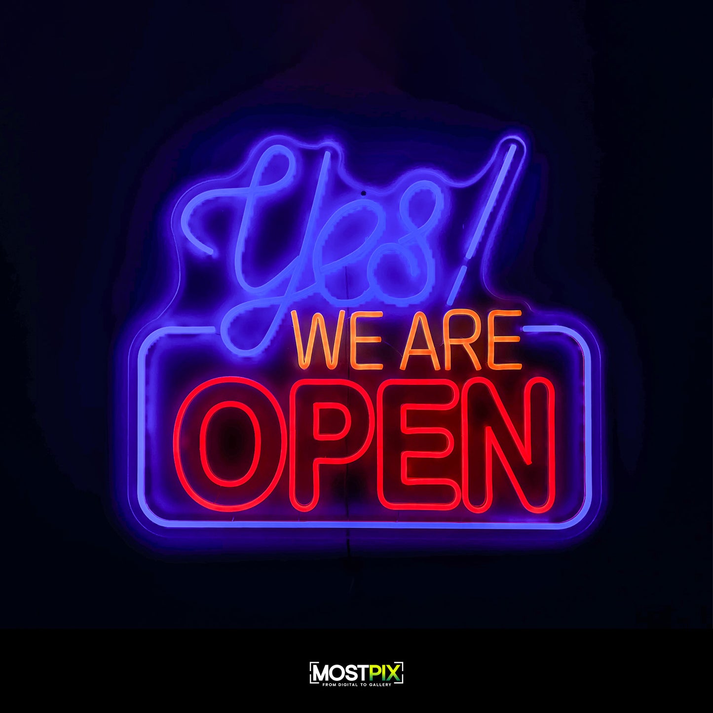 YES WE ARE OPEN" LED Neon Flex Sign with Remote – 25” x 23”